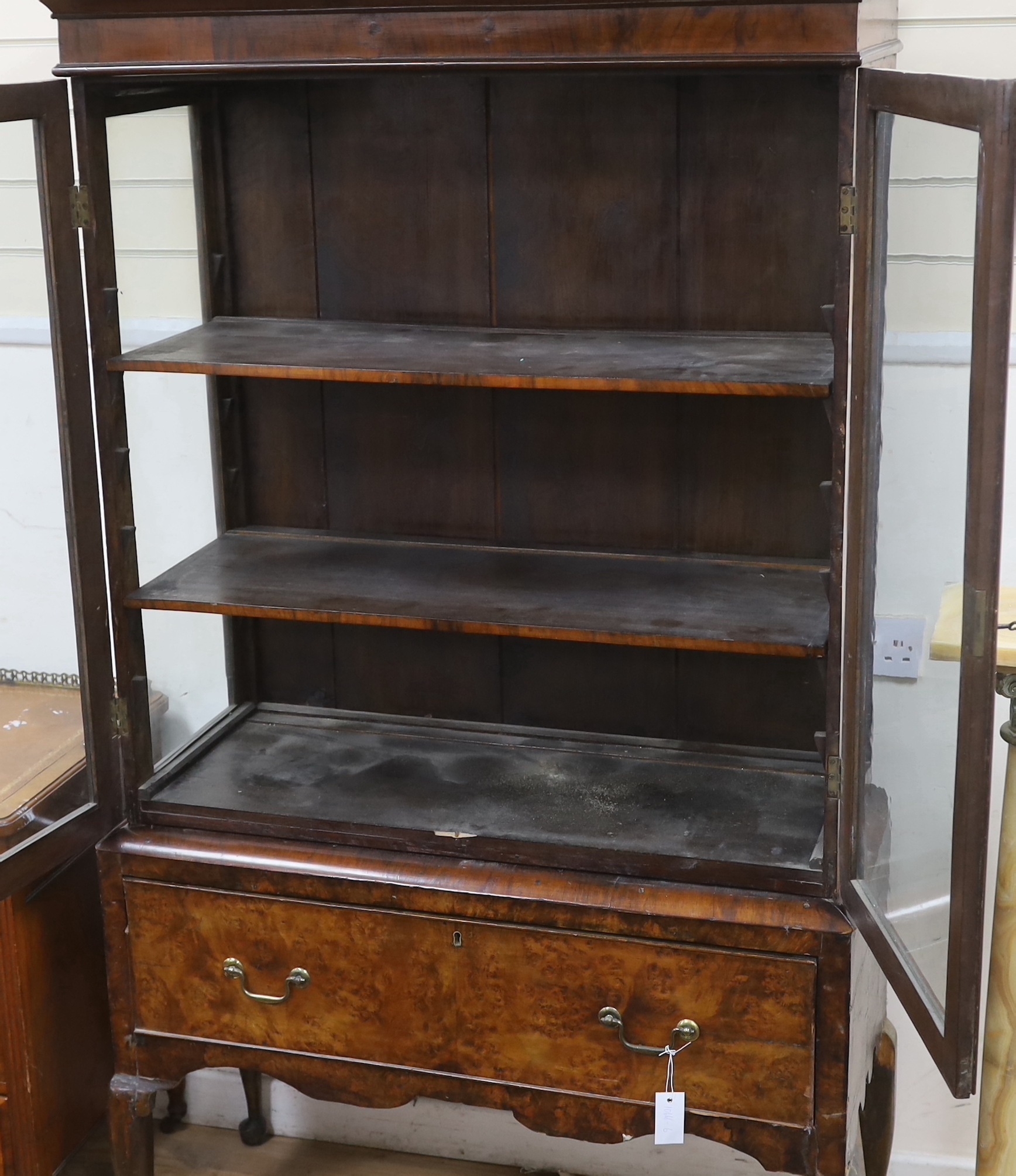 An 18th century style walnut display cabinet, width 106cm, depth 48cm, height 178cm